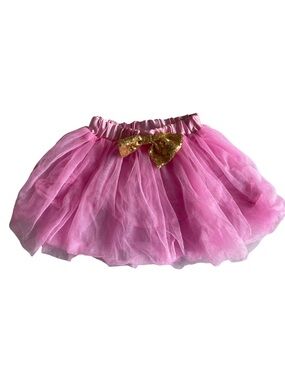 Pink Tulle Tutu Skirt with Gold Sequin Bow